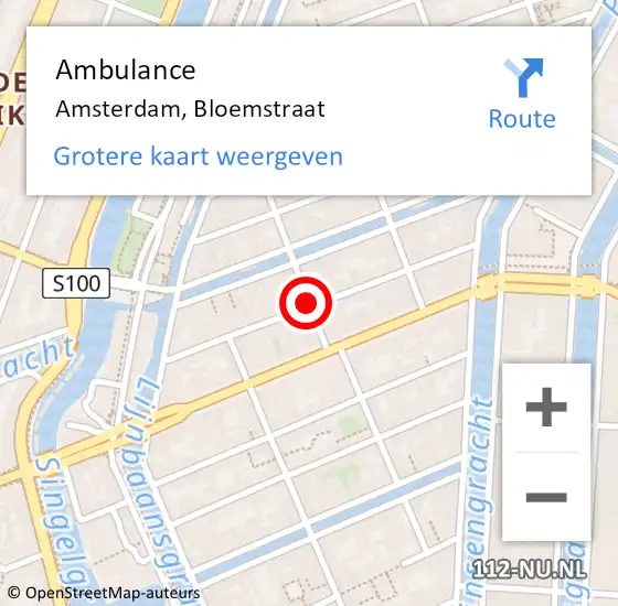 Locatie op kaart van de 112 melding: Ambulance Amsterdam, Bloemstraat op 8 februari 2019 14:32