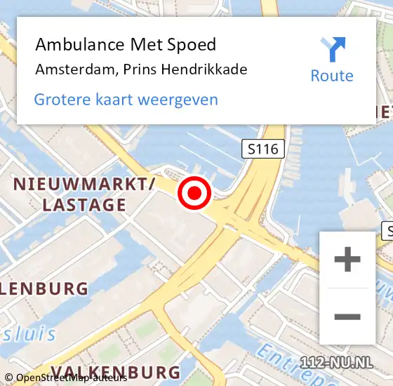 Locatie op kaart van de 112 melding: Ambulance Met Spoed Naar Amsterdam, Prins Hendrikkade op 8 februari 2019 21:15