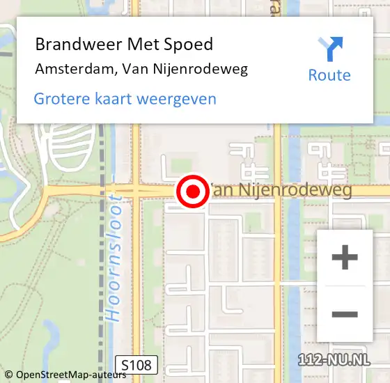 Locatie op kaart van de 112 melding: Brandweer Met Spoed Naar Amsterdam, Van Nijenrodeweg op 9 februari 2019 11:44