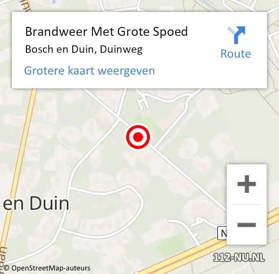 Locatie op kaart van de 112 melding: Brandweer Met Grote Spoed Naar Bosch en Duin, Duinweg op 9 februari 2019 12:22