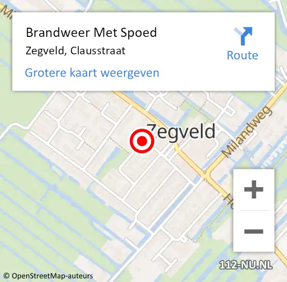 Locatie op kaart van de 112 melding: Brandweer Met Spoed Naar Zegveld, Clausstraat op 9 februari 2019 12:37