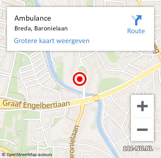 Locatie op kaart van de 112 melding: Ambulance Breda, Baronielaan op 9 februari 2019 20:18