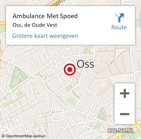 Locatie op kaart van de 112 melding: Ambulance Met Spoed Naar Oss, de Oude Vest op 9 februari 2019 21:23
