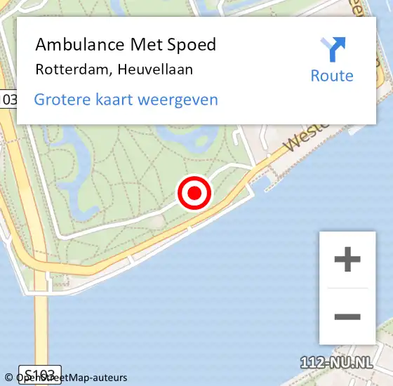 Locatie op kaart van de 112 melding: Ambulance Met Spoed Naar Rotterdam, Heuvellaan op 10 februari 2019 00:38