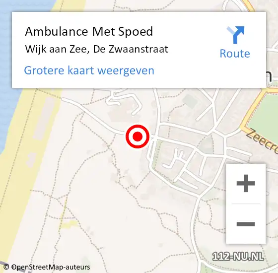 Locatie op kaart van de 112 melding: Ambulance Met Spoed Naar Wijk aan Zee, De Zwaanstraat op 10 februari 2019 03:31