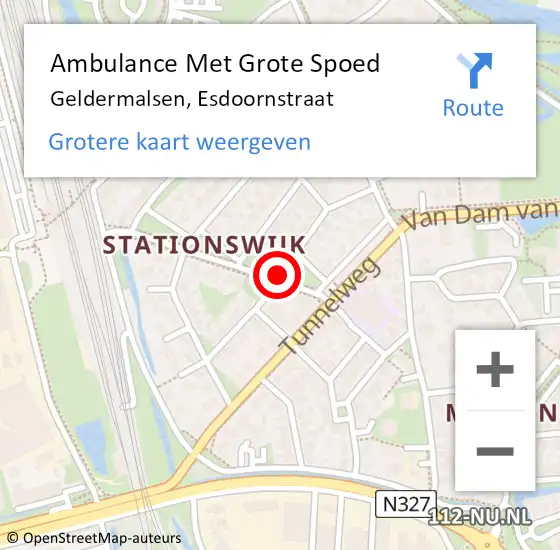 Locatie op kaart van de 112 melding: Ambulance Met Grote Spoed Naar Geldermalsen, Esdoornstraat op 10 februari 2019 08:23