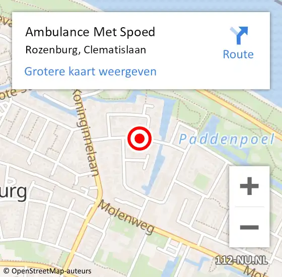 Locatie op kaart van de 112 melding: Ambulance Met Spoed Naar Rozenburg, Clematislaan op 10 februari 2019 10:12