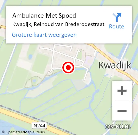Locatie op kaart van de 112 melding: Ambulance Met Spoed Naar Kwadijk, Reinoud van Brederodestraat op 10 februari 2019 13:12