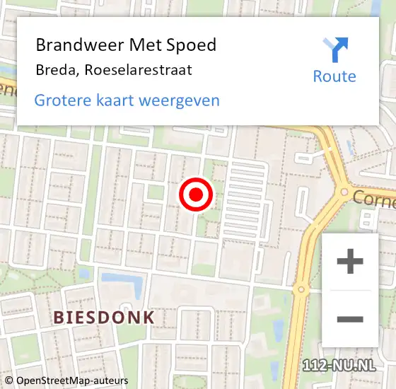 Locatie op kaart van de 112 melding: Brandweer Met Spoed Naar Breda, Roeselarestraat op 10 februari 2019 13:38