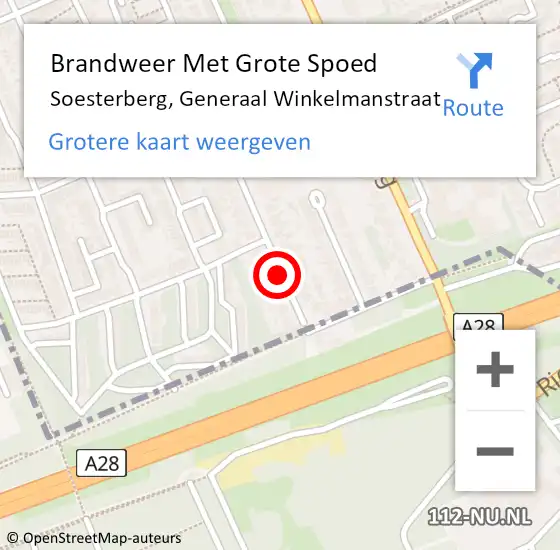 Locatie op kaart van de 112 melding: Brandweer Met Grote Spoed Naar Soesterberg, Generaal Winkelmanstraat op 10 februari 2019 18:54