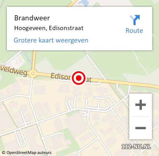 Locatie op kaart van de 112 melding: Brandweer Hoogeveen, Edisonstraat op 10 februari 2019 22:15