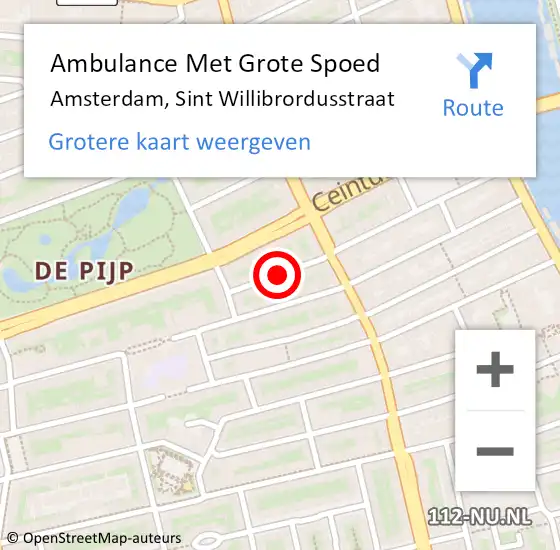 Locatie op kaart van de 112 melding: Ambulance Met Grote Spoed Naar Amsterdam, Sint Willibrordusstraat op 11 februari 2019 01:57