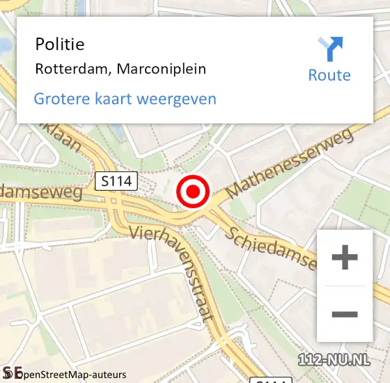 Locatie op kaart van de 112 melding: Politie Rotterdam, Marconiplein op 11 februari 2019 08:16