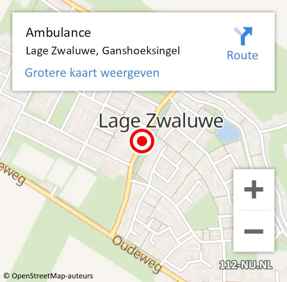 Locatie op kaart van de 112 melding: Ambulance Lage Zwaluwe, Ganshoeksingel op 11 februari 2019 11:02
