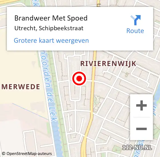 Locatie op kaart van de 112 melding: Brandweer Met Spoed Naar Utrecht, Schipbeekstraat op 11 februari 2019 12:28