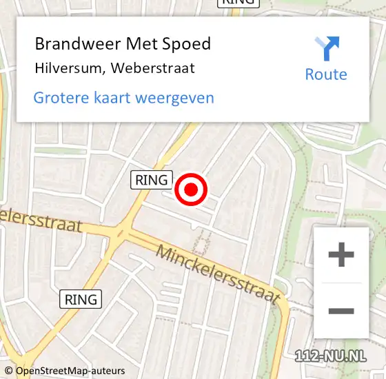 Locatie op kaart van de 112 melding: Brandweer Met Spoed Naar Hilversum, Weberstraat op 11 februari 2019 14:32