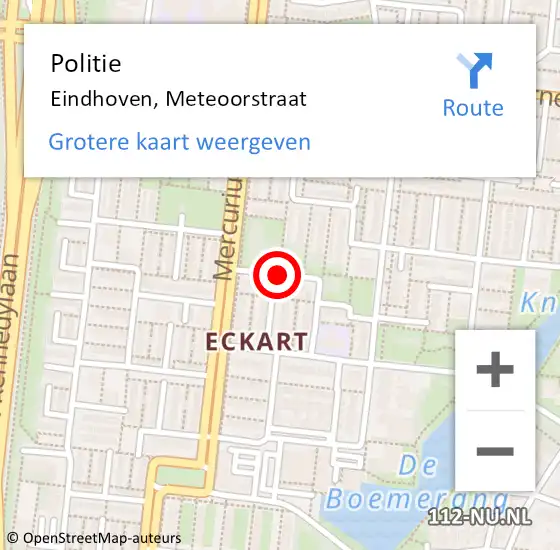 Locatie op kaart van de 112 melding: Politie Eindhoven, Meteoorstraat op 11 februari 2019 14:41