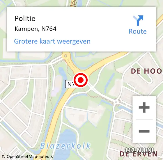 Locatie op kaart van de 112 melding: Politie Kampen, N764 op 11 februari 2019 15:38