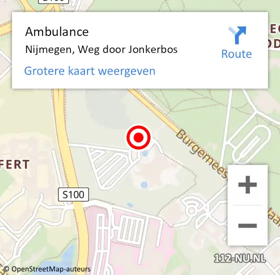 Locatie op kaart van de 112 melding: Ambulance Nijmegen, Weg door Jonkerbos op 11 februari 2019 17:09