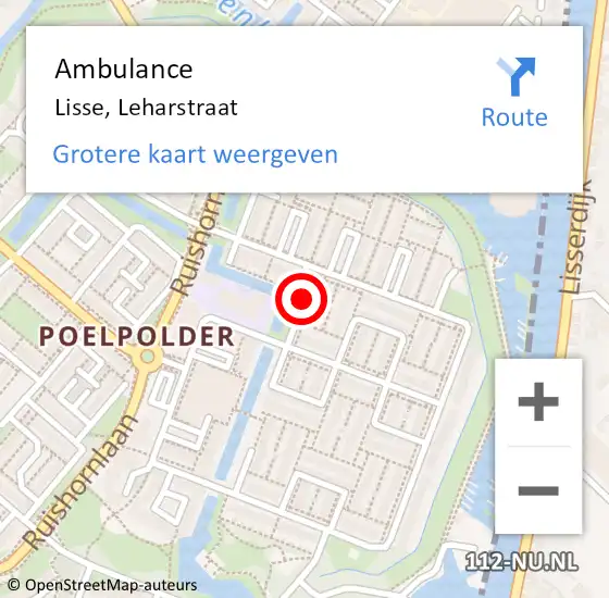 Locatie op kaart van de 112 melding: Ambulance Lisse, Leharstraat op 11 februari 2019 17:35