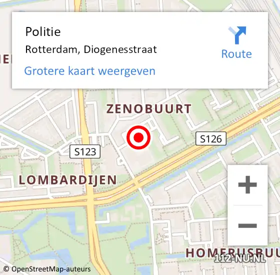Locatie op kaart van de 112 melding: Politie Rotterdam, Diogenesstraat op 11 februari 2019 18:29