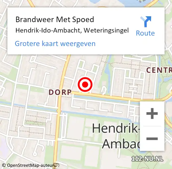 Locatie op kaart van de 112 melding: Brandweer Met Spoed Naar Hendrik-Ido-Ambacht, Weteringsingel op 11 februari 2019 23:29