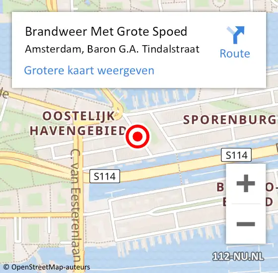 Locatie op kaart van de 112 melding: Brandweer Met Grote Spoed Naar Amsterdam, Baron G.A. Tindalstraat op 12 februari 2019 00:09