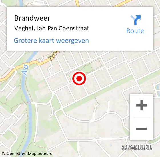 Locatie op kaart van de 112 melding: Brandweer Veghel, Jan Pzn Coenstraat op 12 februari 2019 01:03