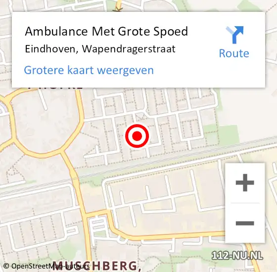 Locatie op kaart van de 112 melding: Ambulance Met Grote Spoed Naar Eindhoven, Wapendragerstraat op 12 februari 2019 01:25