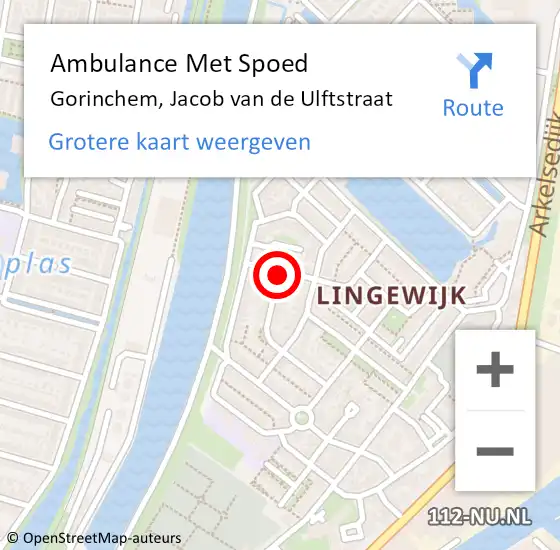 Locatie op kaart van de 112 melding: Ambulance Met Spoed Naar Gorinchem, Jacob van de Ulftstraat op 12 februari 2019 04:07