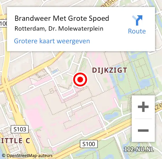Locatie op kaart van de 112 melding: Brandweer Met Grote Spoed Naar Rotterdam, Dr. Molewaterplein op 12 februari 2019 08:01