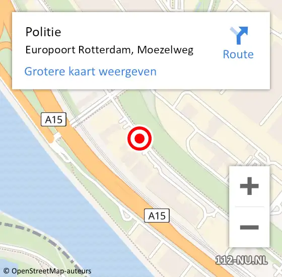 Locatie op kaart van de 112 melding: Politie Europoort Rotterdam, Moezelweg op 12 februari 2019 08:30