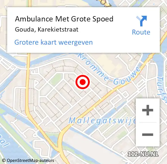 Locatie op kaart van de 112 melding: Ambulance Met Grote Spoed Naar Gouda, Karekietstraat op 12 februari 2019 09:11