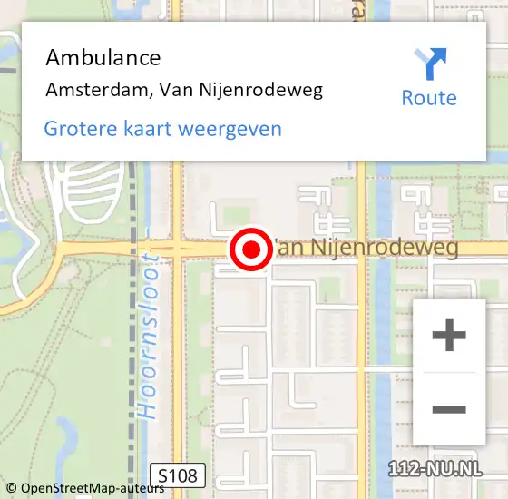 Locatie op kaart van de 112 melding: Ambulance Amsterdam, Van Nijenrodeweg op 12 februari 2019 09:27