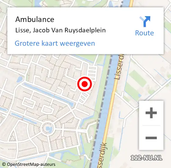 Locatie op kaart van de 112 melding: Ambulance Lisse, Jacob Van Ruysdaelplein op 12 februari 2019 10:21