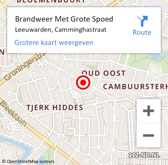 Locatie op kaart van de 112 melding: Brandweer Met Grote Spoed Naar Leeuwarden, Camminghastraat op 12 februari 2019 10:48