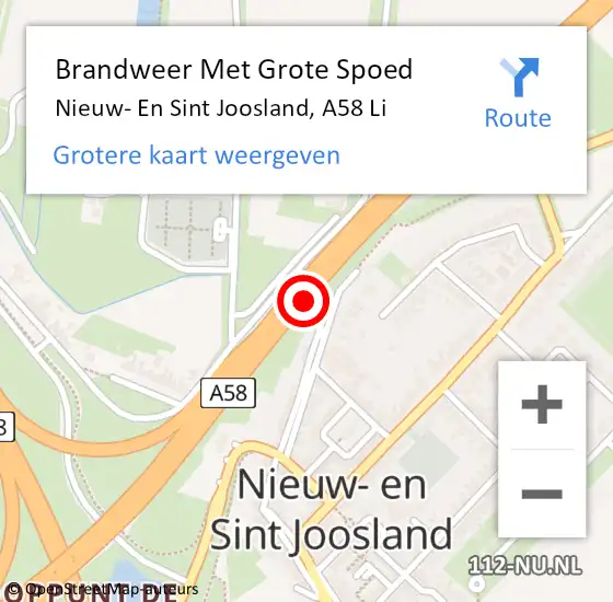 Locatie op kaart van de 112 melding: Brandweer Met Grote Spoed Naar Nieuw- En Sint Joosland, A58 Li op 12 februari 2019 10:51