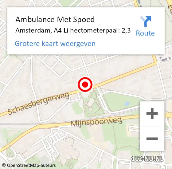 Locatie op kaart van de 112 melding: Ambulance Met Spoed Naar Amsterdam, A4 Li hectometerpaal: 2,3 op 12 februari 2019 14:34