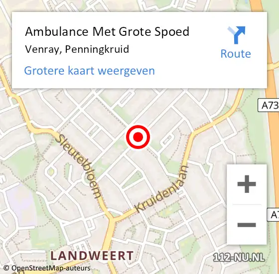 Locatie op kaart van de 112 melding: Ambulance Met Grote Spoed Naar Venray, Penningkruid op 12 februari 2019 15:03