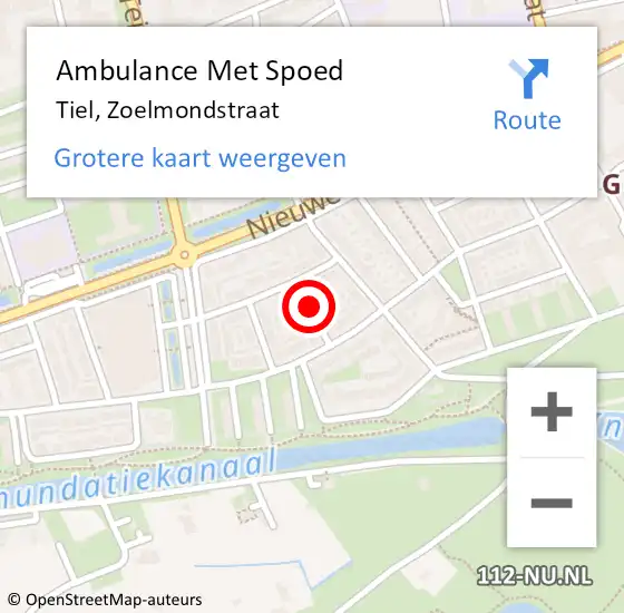 Locatie op kaart van de 112 melding: Ambulance Met Spoed Naar Tiel, Zoelmondstraat op 13 februari 2019 08:12