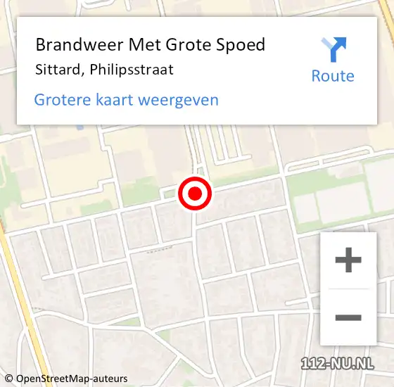 Locatie op kaart van de 112 melding: Brandweer Met Grote Spoed Naar Sittard, Philipsstraat op 13 februari 2019 09:32