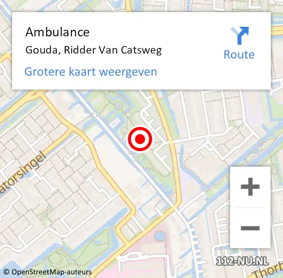 Locatie op kaart van de 112 melding: Ambulance Gouda, Ridder Van Catsweg op 13 februari 2019 10:24