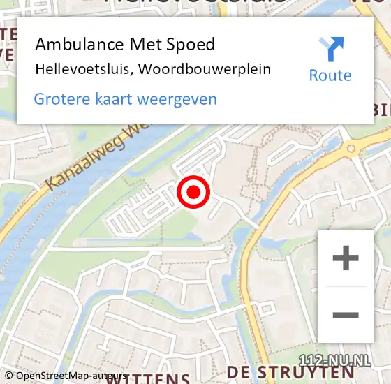 Locatie op kaart van de 112 melding: Ambulance Met Spoed Naar Hellevoetsluis, Woordbouwerplein op 13 februari 2019 15:02