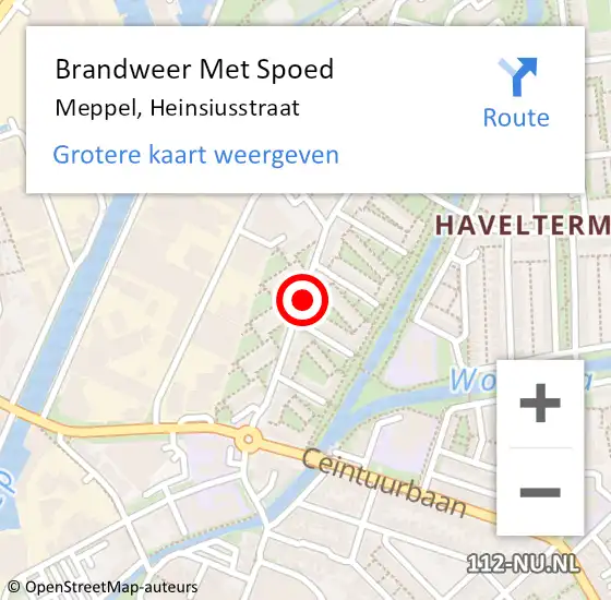 Locatie op kaart van de 112 melding: Brandweer Met Spoed Naar Meppel, Heinsiusstraat op 13 februari 2019 19:57