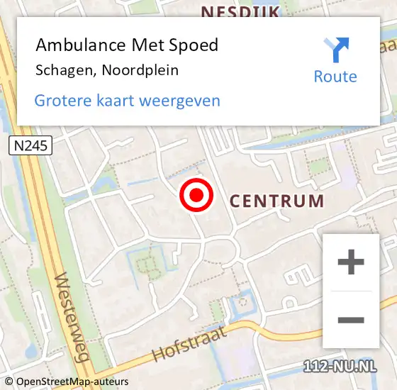Locatie op kaart van de 112 melding: Ambulance Met Spoed Naar Schagen, Noordplein op 13 februari 2019 20:11