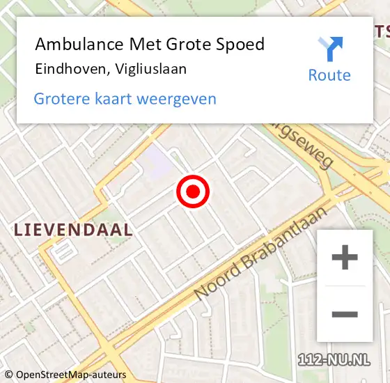 Locatie op kaart van de 112 melding: Ambulance Met Grote Spoed Naar Eindhoven, Vigliuslaan op 13 februari 2019 20:13