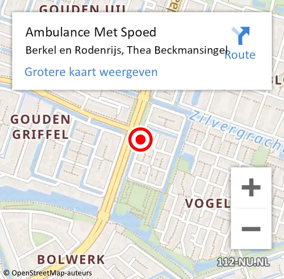 Locatie op kaart van de 112 melding: Ambulance Met Spoed Naar Berkel en Rodenrijs, Thea Beckmansingel op 14 februari 2019 00:25