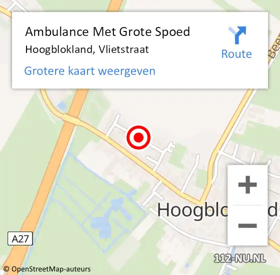Locatie op kaart van de 112 melding: Ambulance Met Grote Spoed Naar Hoogblokland, Vlietstraat op 14 februari 2019 02:47