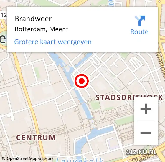 Locatie op kaart van de 112 melding: Brandweer Rotterdam, Meent op 14 februari 2019 06:12
