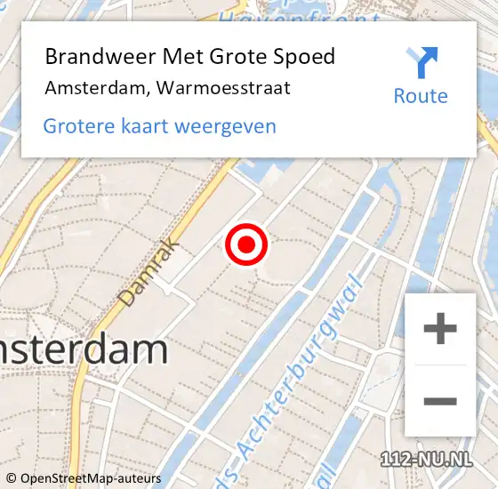 Locatie op kaart van de 112 melding: Brandweer Met Grote Spoed Naar Amsterdam, Warmoesstraat op 14 februari 2019 12:38